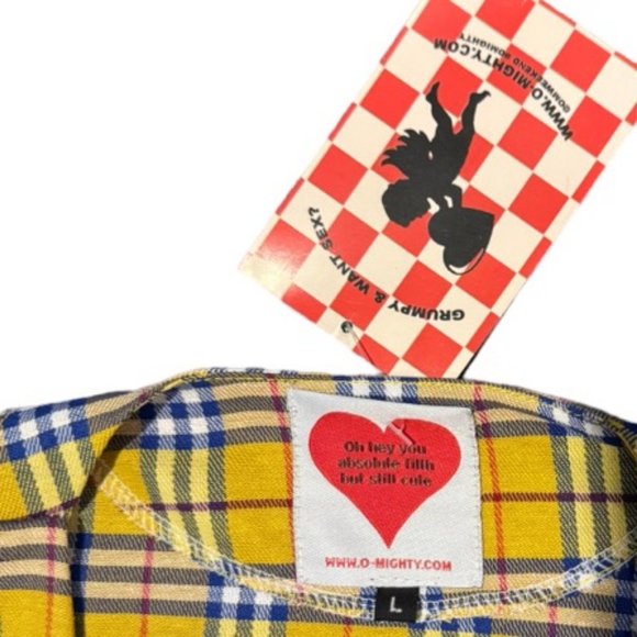 Omighty NWT Yellow Plaid Tie Front Crop Top Mini Skirt Set Size L - Picture 4 of 8